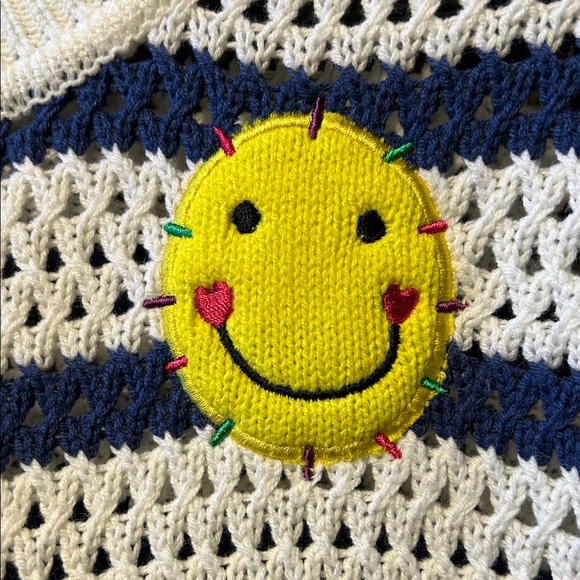 Kerri Rosenthal - Striped Navy and Yellow Sweater with Smiley Patch - Picture 4 of 5